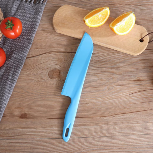 Plastic Vegetable Knife, 11" Serrated Edge Pizza Cutter with Non-slip Handle for Kitchen, Pizzas, Salad, Cakes, Bread, Fruit, and Lasagna, Nylon Knife for Nonstick Bakeware - 2-Pack, Blue by jawbush
