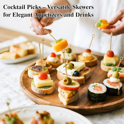 I-MART 15 Pack Stainless Steel Cocktail Picks, Reusable Metal Garnish Sticks for Drinks, Appetizers, 4.25 Inch (Gold)