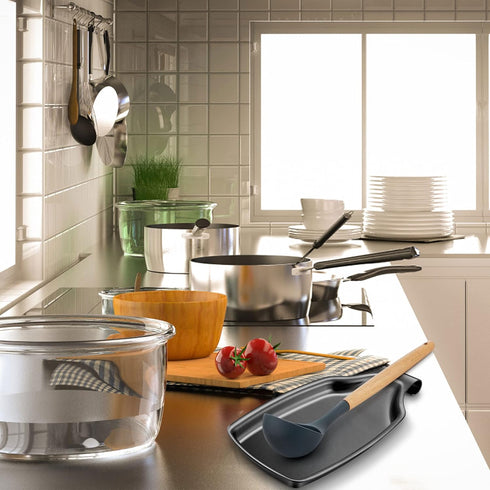 LIANYU Black Spoon Rest for Kitchen Counter, Stainless Steel Holder for Stove Top, Heavy Duty, Dishwasher Safe