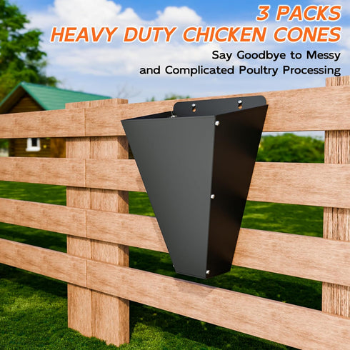 3 Packs 10 lbs (3 Pack- Medium Size Chicken Cone, Heavy Duty Metal Poultry Restraining Cone with Flat Back Design