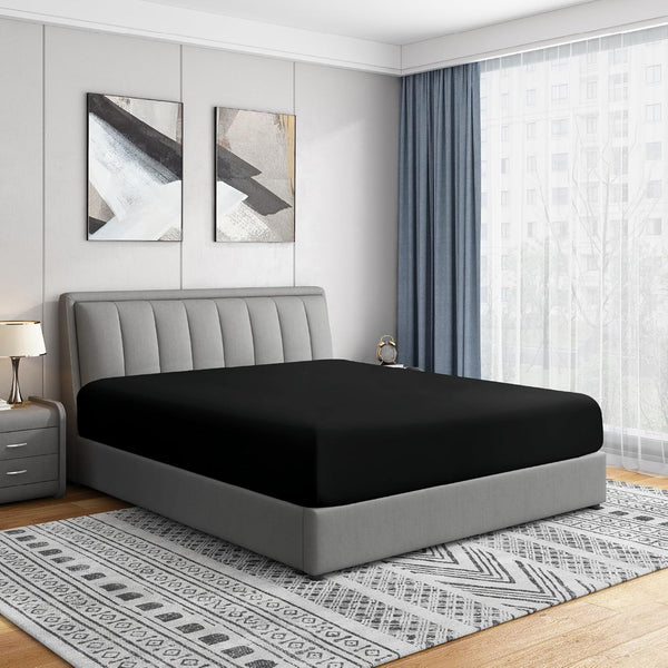 Cathay Home Luxury Wrinkle and Fade Resistant Microfiber Fitted Sheet, 14-inch Standard Pocket, Black, Full