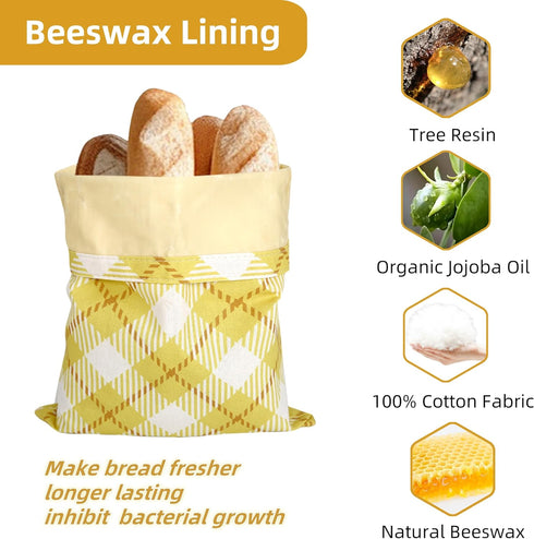 2 Pack Beeswax Bread Bags for Homemade Bread,Reusable Beeswax Bags for Sourdough,Cotton Linen Food Storage Bag to Keep