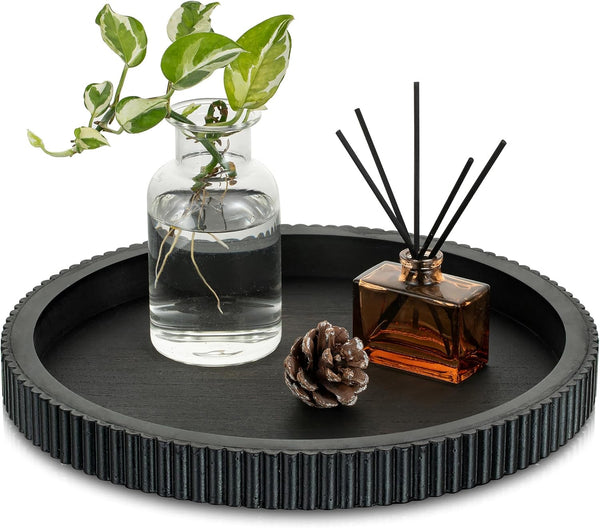 Hanobe Decorative Tray for Coffee Table: 12" Black Round Centerpiece Tray for