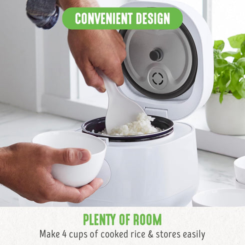 GreenLife PFAS-Free 4-Cup Rice Cooker, Healthy Ceramic Nonstick, Easy to Use Automatic Presets, White