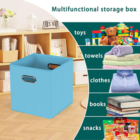 Black Foldable Storage Cubes Bins, Fabric Organizer Baskets with Dual Handles for Home Organization, Set of 3 (Blue)