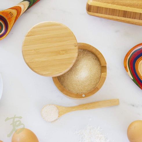 6 Totally Bamboo Little Dipper Salt Cellar Bamboo Storage Box with Magnetic Swivel Lid, Ounce Capacity, Includes Salt