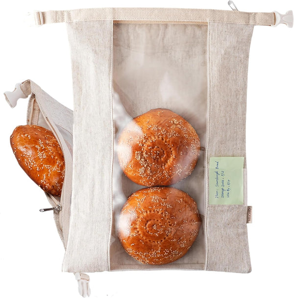 ORORIN Reusable Bread Bags for Homemade Bread,Linen Sourdough Bag Storage Container with Clear