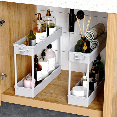 SPACEKEEPER Slim Rolling Storage Cart - 4 Tier Bathroom Organizer Mobile Shelving Unit for Kitchen, Laundry, Gray