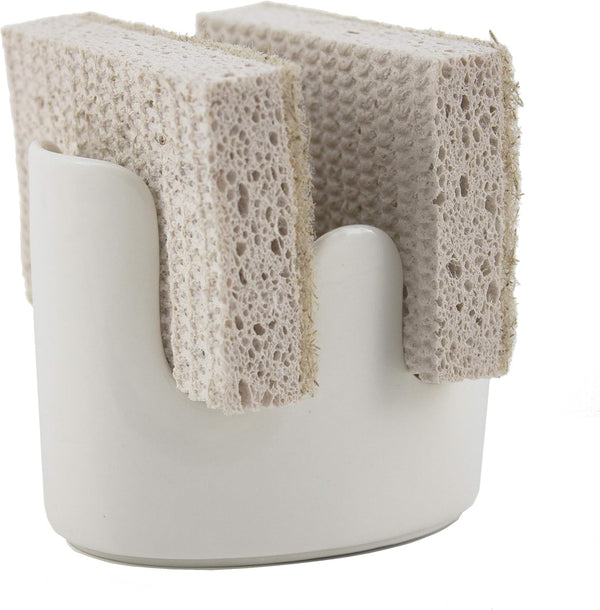 scarlettwares Dual Double Sponge Holder for Kitchen Sink Ceramic White Rustic Farmhouse