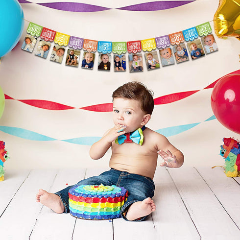 Kitticcino 1st Birthday Photo Banner, Papel Picado Mexican Fiesta Monthly Garland, Baby Newborn to 12 Months, Cino de
