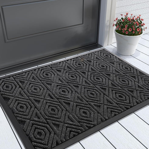 Yimobra Outdoor Indoor Welcome Mat, Heavy Entry Front Door Mat, Stain & Fade Resistant, 29.5 x 17, Black