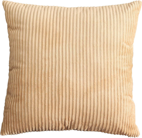 TangDepot Set of 2 Solid Velvet Striped Corduroy Decorative Throw Pillow Covers, 20"x20" Khaki