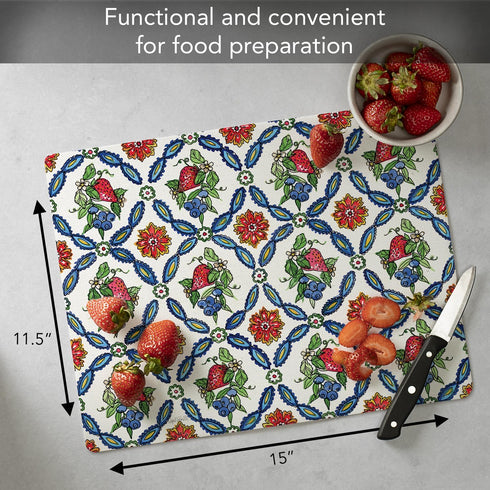 Cut N' Funnel Strawberry Garden Designer Flexible Cutting Board Mat, 15"x11.5", Made in the USA