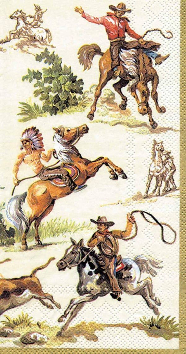 IHR Ideal Home Range Dinner Napkins, 16-Count - Disposable 3-Ply Paper Hand Towels, Wild West (Cream), 8.5" x 4.5"