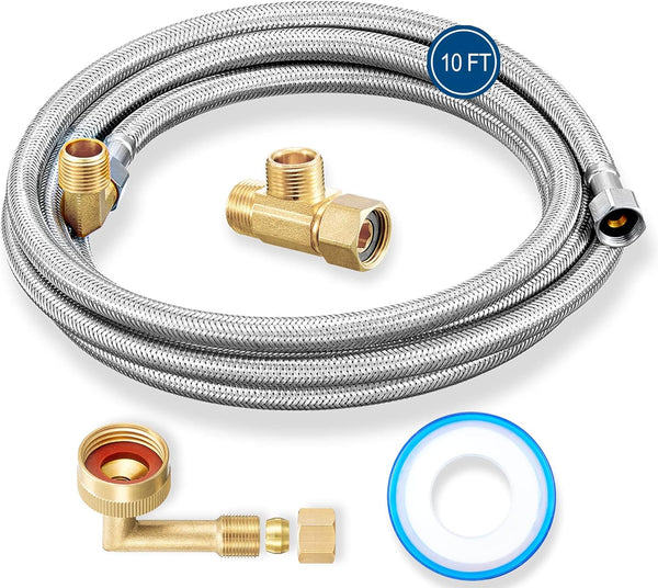Dishwasher Installation Kit, 10 FT Stainless Steel Braided Dishwasher Hose Kit with Food Grade PEX