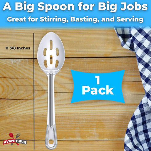 Super Strong Ergonomic 11 in Serving Spoon 1 Pk, Slotted Stainless Steel Spoon for Cooking, Baking, and Basting