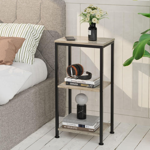 3 -Tier End Table, Tall Nightstand for Small Spaces, Tall Side Table with Storage Shelves, Telephone Table, Small Entry