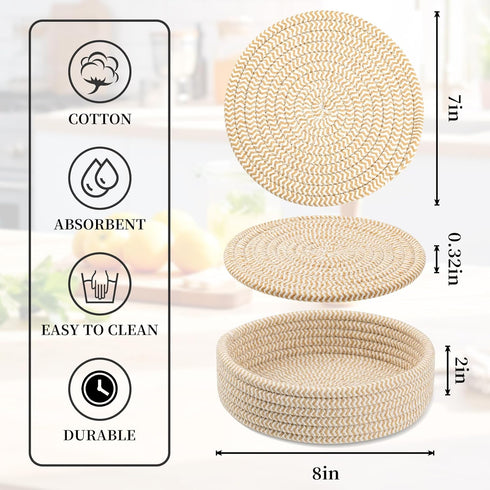 Trivets for Hot Dishes, Cotton Coasters 5 Pcs and Storage Basket, Hot Pads for Kitchen and Table Protection