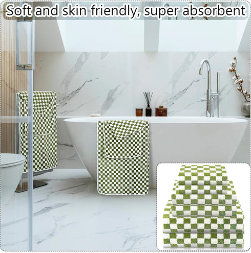 6 Set Kinlop Pcs Checkered Bath Towels Lightweight Coral Washcloth Quick Dry Patterned Thin Coral Fleece Hand Towel
