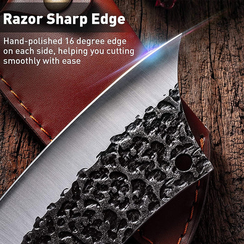 Upgraded Huusk Kitchen Chef Knife Viking Knife with Sheath, Japanese Forged Multipurpose Meat Knives with Gift Box