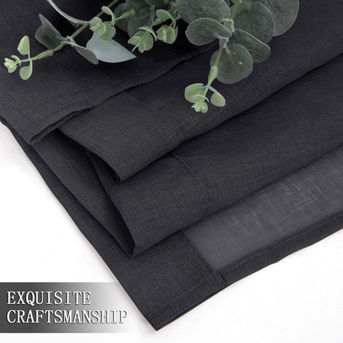 Tollpiz Sheer Valance, Linen Textured Bedroom Curtain, Light Filtering Rod Pocket Voile Valances for Living Room, Black