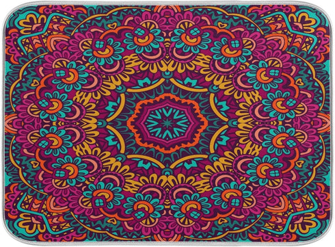 Boho Ethnic Dish Drying Mat - Bohemian Mandala Paisley Kitchen Countertop Mat, 16 x 18 Inch Absorbent