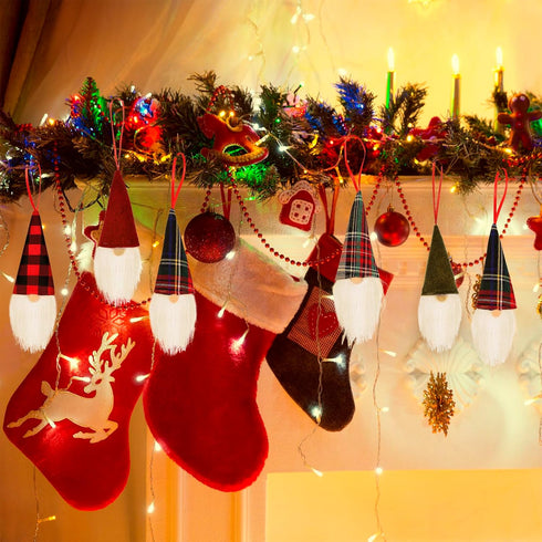 Skylety Gnome Ornaments Christmas Hanging Decor, Buffalo Plaid for Christmas Tree, Santa Gnome Plush Ornaments