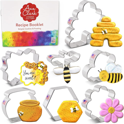 Ann Clark Bee Cookie Cutters 7-Pc. Set Made in the USA - Cute Bee, Small Flower, Honey Pot, Beehive, Honeycomb and more