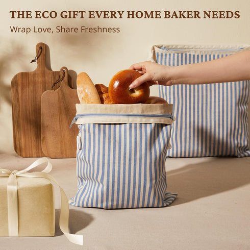 2-Pack 17x12.6in, BRONYPRO Reusable Beeswax and Cotton Bread Bags with Zipper, Waxed Bread Bags for Homemade Bread