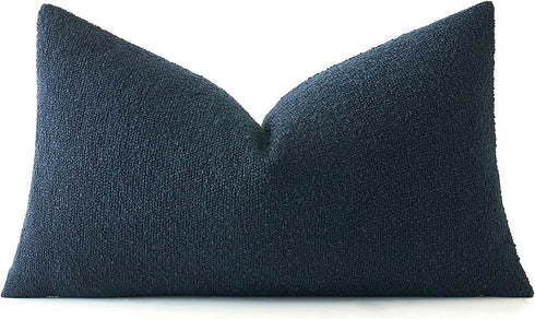 Pack 1 Decor,12x20 Inch MIULEE Textured Boucle Throw Pillow Cover Navy Blue Accent Solid Lumbar Pillow Case Decorative
