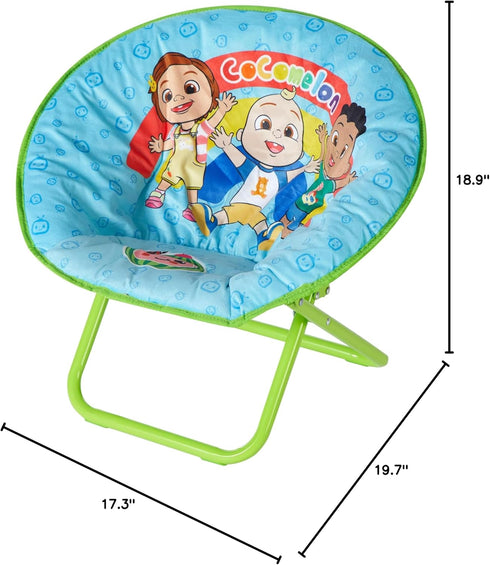 Chair,19 3+ Cocomelon Toddler Saucer Folding Chair with Cushion Featuring JJ, Cody & Nina, Kids Lounge Chair, Ages