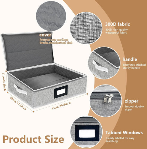 homyfort Platter Storage Case, Hard Shell China Storage Containers with 5 Felt Dividers, Stackable Platter Storage