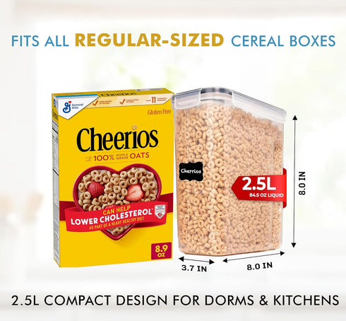2 Pack (15.4 Oz Shazo Cereal Capacity) Small Airtight Cereal Containers Storage with Lids, Perfect Space Saving