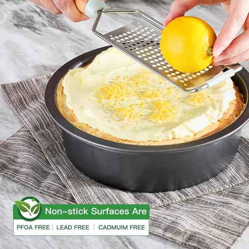 HONGBAKE Round Cake Pan Set for Baking, 8 Inch Nonstick Circle Cake Pans, 2 Pieces Layer Cake Tin, Grey