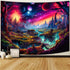 Simpkeely Fantasy Planet Tapestry, Blacklight Forest Natural Landscape Wall Hanging, UV Reactive Sunset Trees for