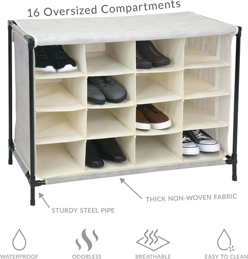 16 Closet Simplify Pair Shoe Rack with Cover | Stackable | Storage & Organization | | Bedroom | Entryway | Beige