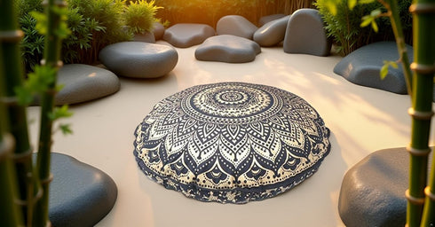32" Gold Mandala Barmeri Large Floor Pillow Cover - Hippie Decorative Zipped Pouf Ottoman (Gold Black)