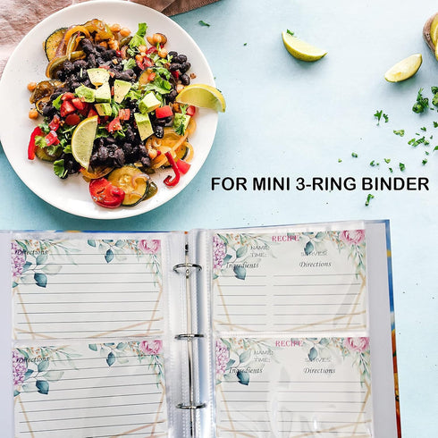 Recipe Card Page Protectors - Mini Recipe Card Sleeves for 8.5 x 9.5 3-Ring Binder, 50 PCS, 4x6 Inch Pockets