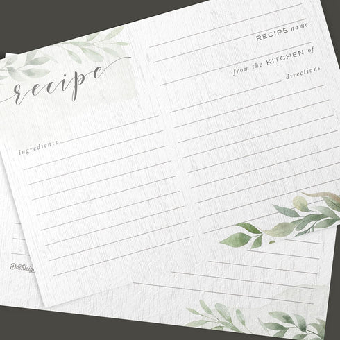 Farmhouse Greenery Recipe Cards from Dashleigh, 48 Cards, 4x6 inches, Water-Resistant, Sage Green and White