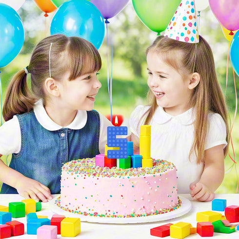 5 Number Building Block Birthday Candle Blue Numeral Cake Topper Candle for Boys, Novelty Candle for Building Block