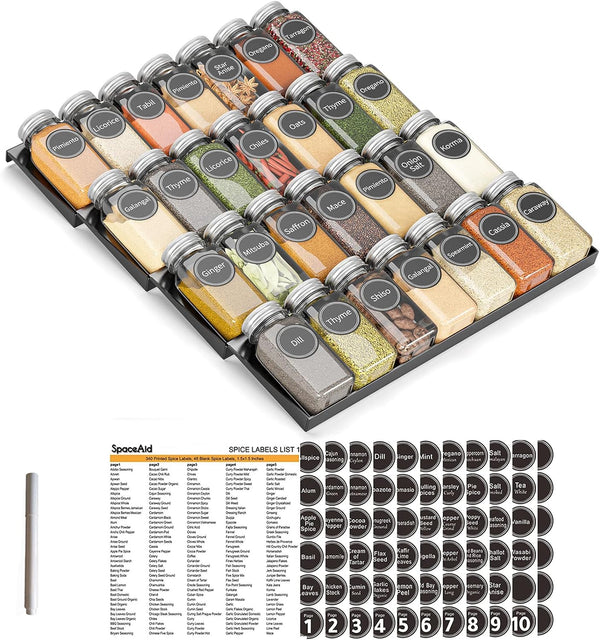 SpaceAid Spice Drawer Organizer with 28 Spice Jars, 386 Spice Labels, 4