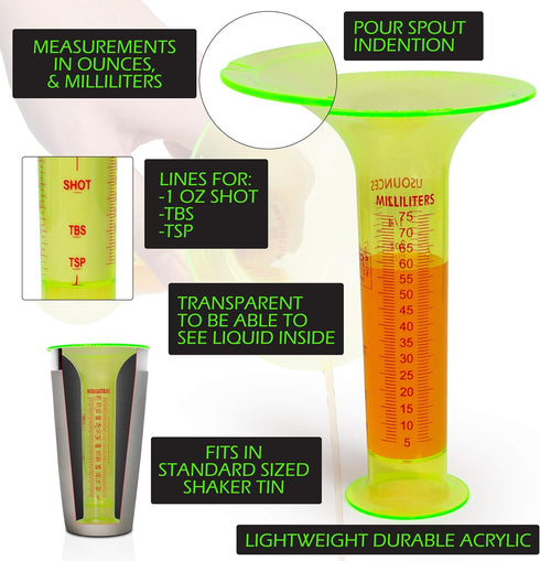 Pour Tester for Bartenders, Liquid Measuring Tool with 1 Ounce Shot Line, Fits in Shaker Tin