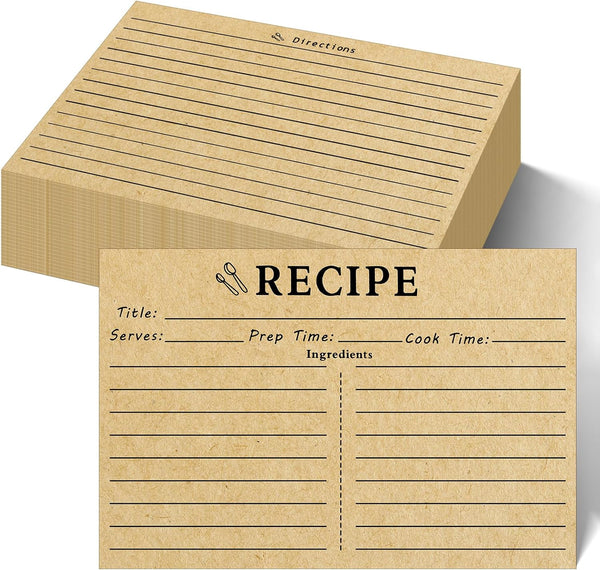 100 Sheets Recipe Cards, 4x6 Inch Vintage Cards for Recording Recipes (Brown)