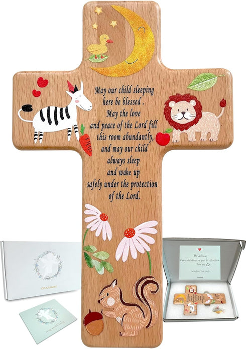 Oraaham Baby Wall Cross-Decorative Wood Cross & angel Child room Wall Hanging