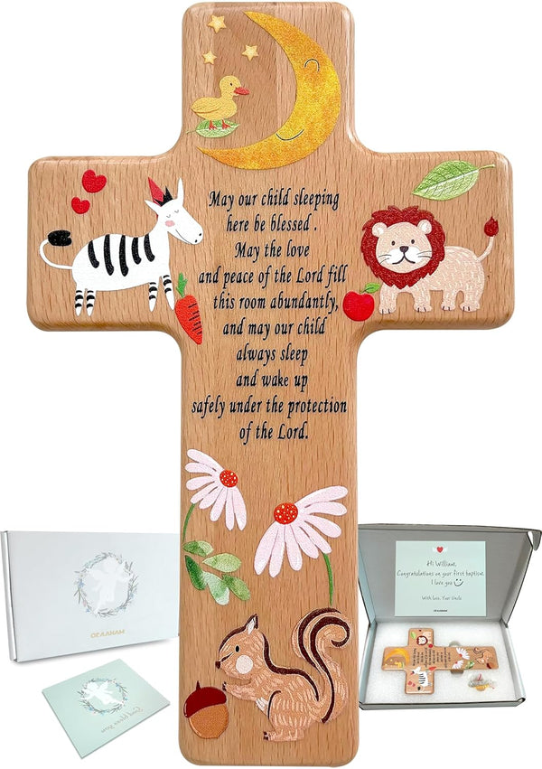Oraaham Baby Wall Cross-Decorative Wood Cross & angel Child room Wall Hanging