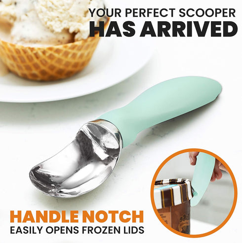 Spring Chef Stainless Steel Ice Cream Scoop, Heavy Duty Kitchen Tool with Soft Grip Handle, Mint