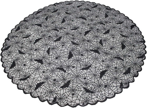 Black Lace Tablecloth Round Overlay, 70" for Halloween Party, Easter, Fireplace, and Mantle Cover Decoration