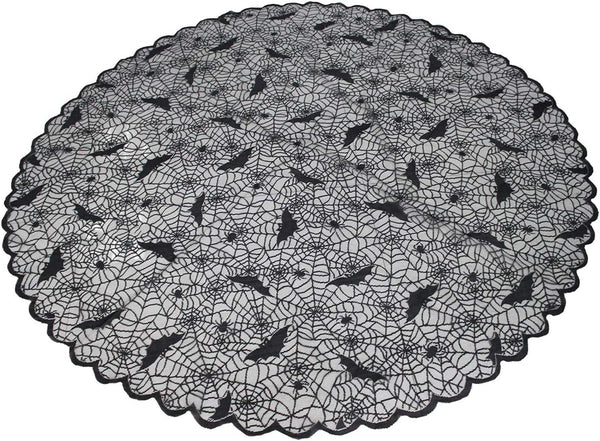 Black Lace Tablecloth Round Overlay, 70" for Halloween Party, Easter, Fireplace, and Mantle Cover Decoration