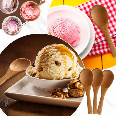 Boao 50 Pcs Small Wooden Spoons, 3.5'' L, Mini Natural Tiny Spoons for Jars, Sugar, Creamer, Honey, Kitchen Supplies