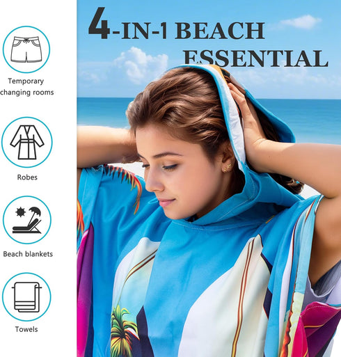 Tirrinia Surf Poncho Changing Robe, Hooded Beach Towel for Adults, Quick Dry Lightweight Surf Towel for Women & Men